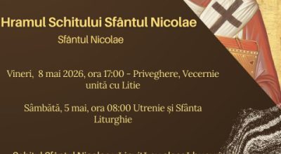 Hram de primăvară la Schitul „Sfântul Nicolae” din Giurgiu. Credincioșii sunt invitați la slujbele dedicate Sfântului Ierarh Nicolae